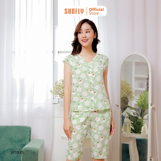 [Mã WABRMH55 giảm 12% đơn 250K] Bộ đồ mặc nhà lanh SUNFLY áo tay hến quần trên gối SP1935