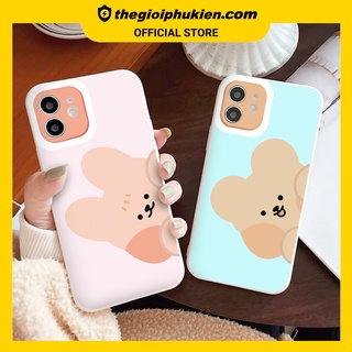 Ốp iphone - Ốp lưng iphone cạnh vuông viền camera Thỏ gấu má hồng dành cho ip 6 đến 14promax - ng100