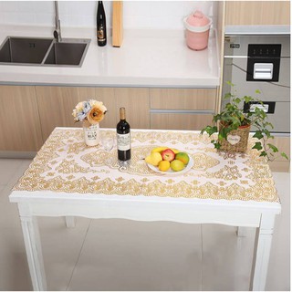Khăn Trải Bàn Ăn Nhũ Vàng-Trắng 70x1m4 Chống Thấm Sang Trọng