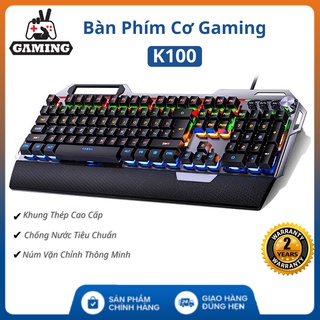 Bàn Phím Cơ K100  FREESHIP  Full LED RGB 7 màu , Có núm chỉnh âm lượng , cường độ sáng , Thiết kế Khung Kim Loại