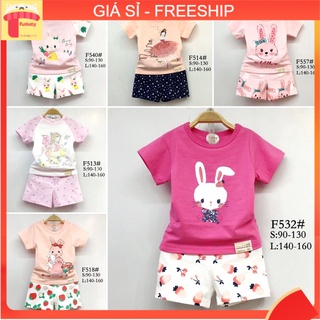 Bộ cộc tay bé gái 1-6 tuổi, Bộ hè cho bé hãng fanqi xuất Hàn vải cotton co giãn tốt thấm hút mồ hôi tốt