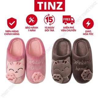Dép lông đi trong nhà, dép bông nữ nam mùa đông quai ngang hình thú cute đế cao su TINZ|Mã Meo