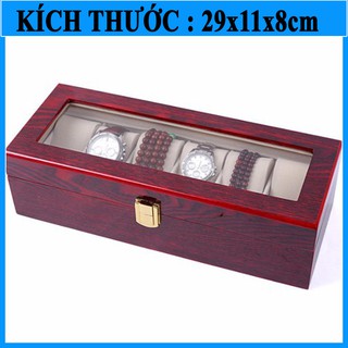 Hộp đựng đồng hồ 6 ngăn bằng gỗ đỏ mận cao cấp