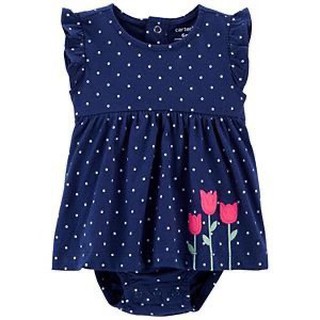 Striped bodysuit dress 24m / Body váy Carter xanh đen hoa cho bé gái (12-13kg)