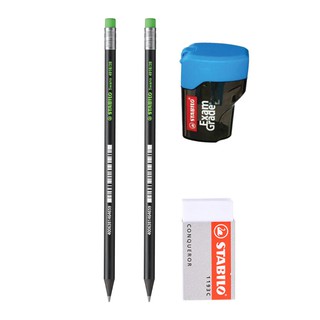 Bộ 2 cây bút chì gỗ STABILO Swano 2B thân đen + tẩy ER193 + chuốt chì PS4538 (PC4918-C2S+)