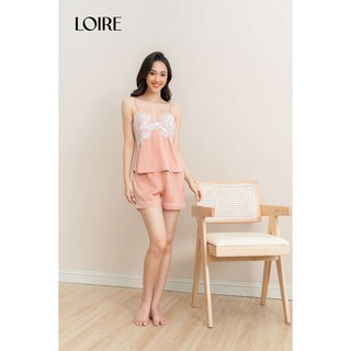 Bộ Đồ Ngủ Áo Hai Dây Ngực Ren Hồng Cam Loirechic BDN10