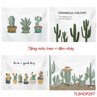 [Tặng kèm móc và đèn nháy] Tấm thảm vải treo tường vẽ hình cây xương rồng trang trí phông nền cho nhà cửa