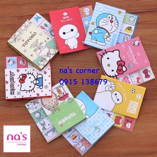 Giấy note ghi chú 100 tờ hoạt hình dễ thương bìa cứng ánh nhũ hình Hello kitty Big hero Totoro