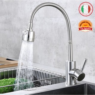 Vòi rửa chén nóng lạnh (cổ mềm) SUS304 + 2 dây cấp - Hàng Cao cấp ITALIA