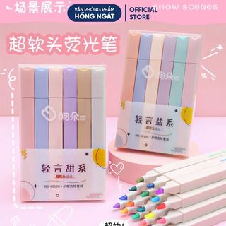 Bút highlight pastel, bộ 6 bút highlight dạ quang đánh dấu nhớ dòng morandi trang trí sổ bullet journal B01