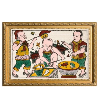 [Tranh Đông Hồ] Bức Cá Chậu - không khung tranh, Dong Ho folk paintings Viet Nam national cultural heritage