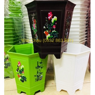 Combo 2 Chậu Nhựa Lục Giác Dáng Cao, Chân Cao Thoát Nước Tốt (kt: 35x35x24)