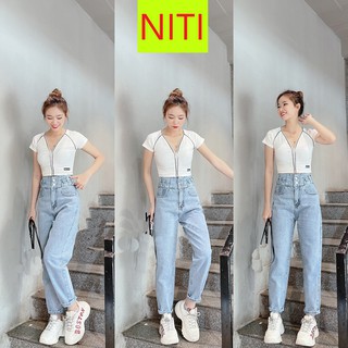 [ NY64 ] QUẦN BAGGY JEAN NỮ LƯNG CAO 6 DÂY ĐAN DỌC LAI CUỐN MÀU XANH NHẠT CAO CẤP NITI ĐỦ SIZE S, M, L CÁ TÍNH