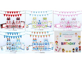 Bộ phụ kiện trang trí bàn sinh nhật chủ đề hoạt hình kitty elsa spiderman tiên cá , cá mập cho bé gái và bé trai