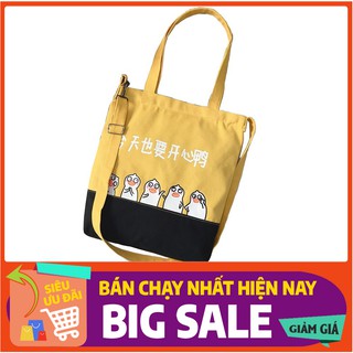 FREESHIP 50K_[HCM] Túi vải Canvas dày dặn vừa đeo vai đeo chéo in hình chim mỏ vịt size 38cm vừa tài liệu a4