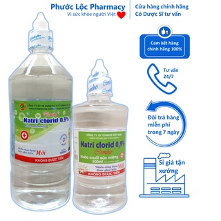 Nước muối sinh lý. Natri clorid 0,9. Súc miệng, rửa mũi.
