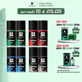 Combo 2 Lăn khử mùi nam Romano kháng khuẩn &amp; khô thoáng cả ngày 50ml/chai