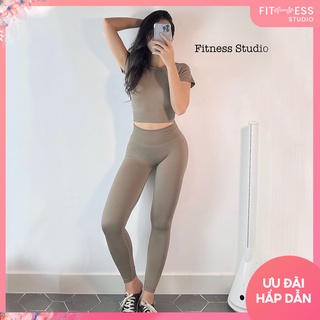 Set Đồ Tập Gym Yoga Aerobic Nữ Fitness Studio S-04, Áo Cộc Và Quần Dài , Chất Thun Gân Co Giãn Tốt