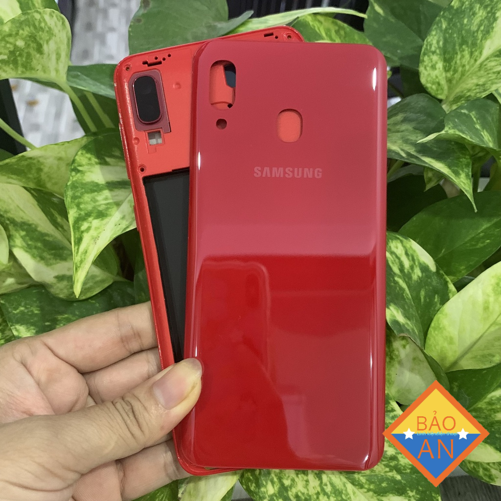 bộ vỏ samsung a20 ( gòm sườn.lưng.phím bấn. kính cam)