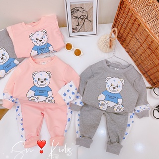 [SALE] Đồ bộ dài tay phiên bản gấu tay phối hai màu chất da cá cực đẹp thu đông bé trai bé gái (V499)