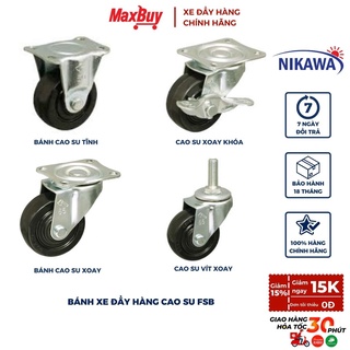 Bánh xe đẩy hàng cao su dày chịu lực NIKAWA  giảm ồn xoay 360 độ cao cấp 5cm, 10cm, 12cm hàng nhập khẩu giao hỏa tốc HN