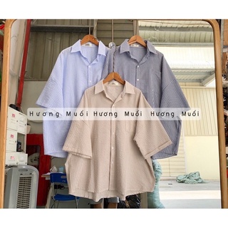 Sơ mi kẻ tăm sọc tay lỡ - sơ mi oversize