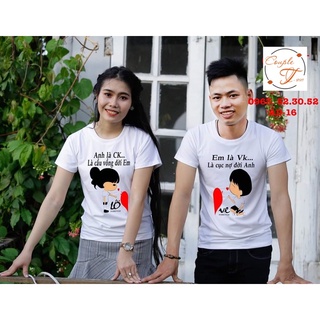 [SALE CHÀO HÈ] Áo Cặp Áo Đôi Nam Nữ Màu Trắng In Hình Nam Nữ Kèm Chữ Đáng Yêu AD-16