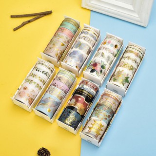 Set 6 cuộn băng dính washi tape ánh nhũ trang trí