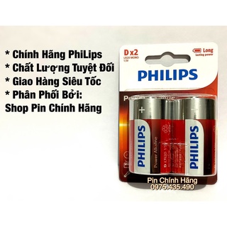 Pin Đại Philips Alkaline Siêu Bền LR20 (Size D) Dùng Cho Đồng Hồ Cây / Bếp Ga / Đài Hàng Chính Hãng Vỉ 2 Viên