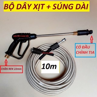 SÚNG RỬA XE ÁP LỰC RĂNG NGOÀI 22MM KÈM SUNG DÀI [ 10M dây + sung dài 2 đầu to re]