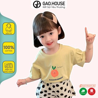 Áo thun bé gái Gạo House cotton 4 chiều cổ tròn cộc tay họa tiết Quả táo good summer( T14)