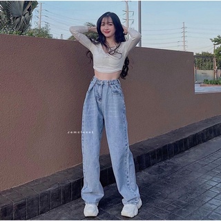 Quần Jeans Ống Suông Nữ JEM CLOSET Form Rộng Lưng Cao Có Eo Cài Seem Phong Cách Hàn Quốc Cực Xinh 2261