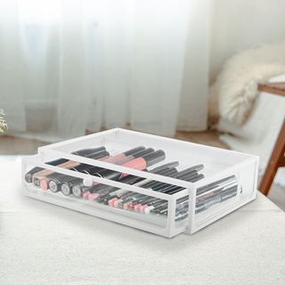 HomeBase STACKO Hộp đựng đồ trang điểm bằng thủy tinh Thái Lan W26.5xH7xD20cm màu trắng trong