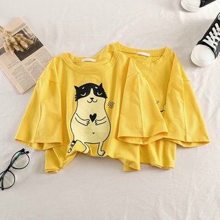 [SIÊU SALE] Áo Thun Croptop Form Rộng In Hình Đàn Mèo Đáng Yêu Kiểu Hàn Quốc TTT0022