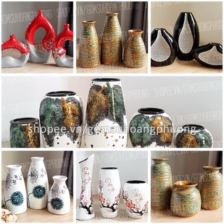 Bình hoa gốm trang trí - Bộ 3-5 lọ hoa - 11 màu men - Bát Tràng