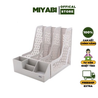 Kệ đựng tài liệu văn phòng phẩm Deli để bàn loại 3 ngăn kèm khay đựng bút- màu Ghi Xám -1 cái- EZ00112