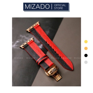 Dây da thủ công Epsom Đen Mix Đỏ dành cho Apple Watch Series 1/2/3/4/5/6/7/SE, đồng hồ thông minh, đồng hồ cơ MIZADO