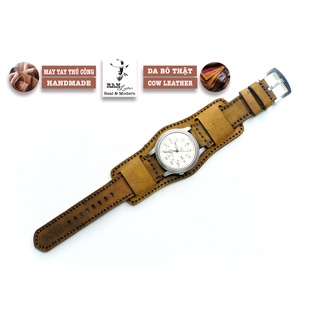 Combo Dây đồng hồ RAM Leather vintage B2 1950 da bò nâu đất kiểu quân đội