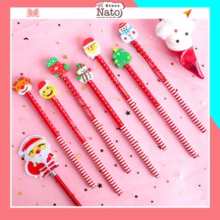 Bút chì gỗ mềm màu đen có tẩy Noel cute dễ thương giá rẻ cho bé học sinh NATO BC03