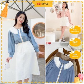 Áo kiểu cổ sen nữ FM Style tay dài basic đậm chất vintage 211221423