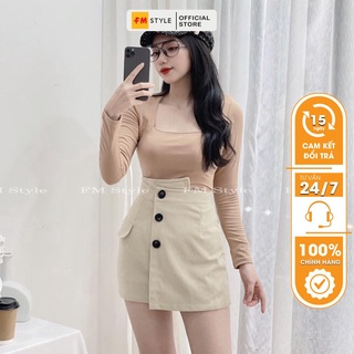 Áo dài tay nữ FM Style cổ vuông dáng ôm chất thun dày dặn phong cách sexy thời trang thu đông 211102051