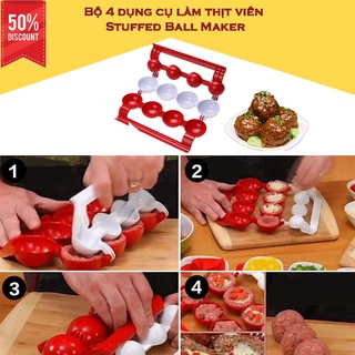 Bộ 4 Dụng Cụ Làm Thịt Viên Stuffed Ball Maker - Làm Bằng Nhựa Abs An Toàn, Dễ Sử Dụng, Làm Mọc, Chả, Thịt Viên
