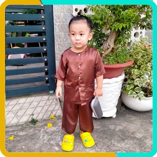 Áo Bà Ba Nâu Cho Bé Trai Và Gái Từ 1-8 Tuổi, Đồ Đi Chùa, Set Nguyên Bộ Quần+ Áo, Chất Lụa Mát Mẻ