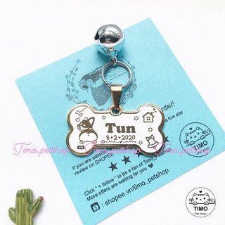 Thẻ tên thú cưng, chó mèo - Inox chữ vàng (Tặng kèm chuông)