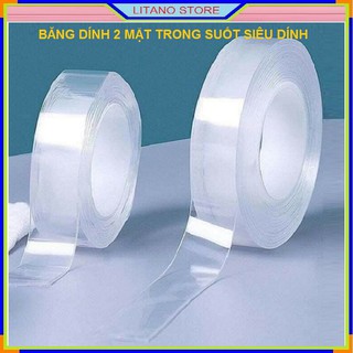 Băng Dính 2 Mặt Siêu Dính Trong Suốt Cuộn Dài 5m - Băng Keo Dán Đa Năng Chống Thấm Nước Tiện Dụng