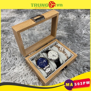 Hộp Đựng Đồng Hồ Vỏ Gỗ Vân Hồng Đào 3 Ngăn hiệu SAIKE - Mã 503PW