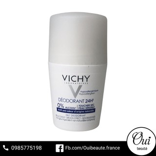 Lăn khử mùi Vichy Deodorant Toucher Sec Peau Sensible 24h , Lăn khô thoáng vùng da dưới cánh tay 50ml Ouibeaute
