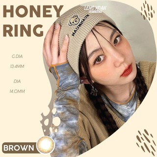 Áp tròng HONEY RING BROWN- OLENS ( LENS XOẮN): Lens nâu vàng trong sáng nhẹ