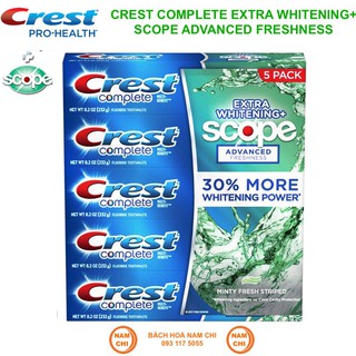 [1 Tuýp] Kem Đánh Răng Crest Complete Extra Whitening+ Scope Advanced Freshness Mỹ 232g