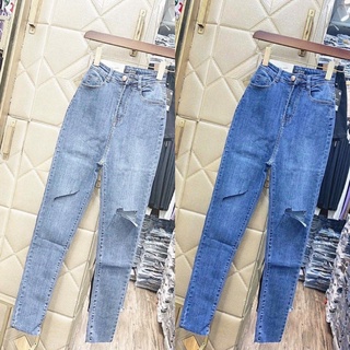 Quần jeans RÁCH GỢN SÓNG lưng siêu cao